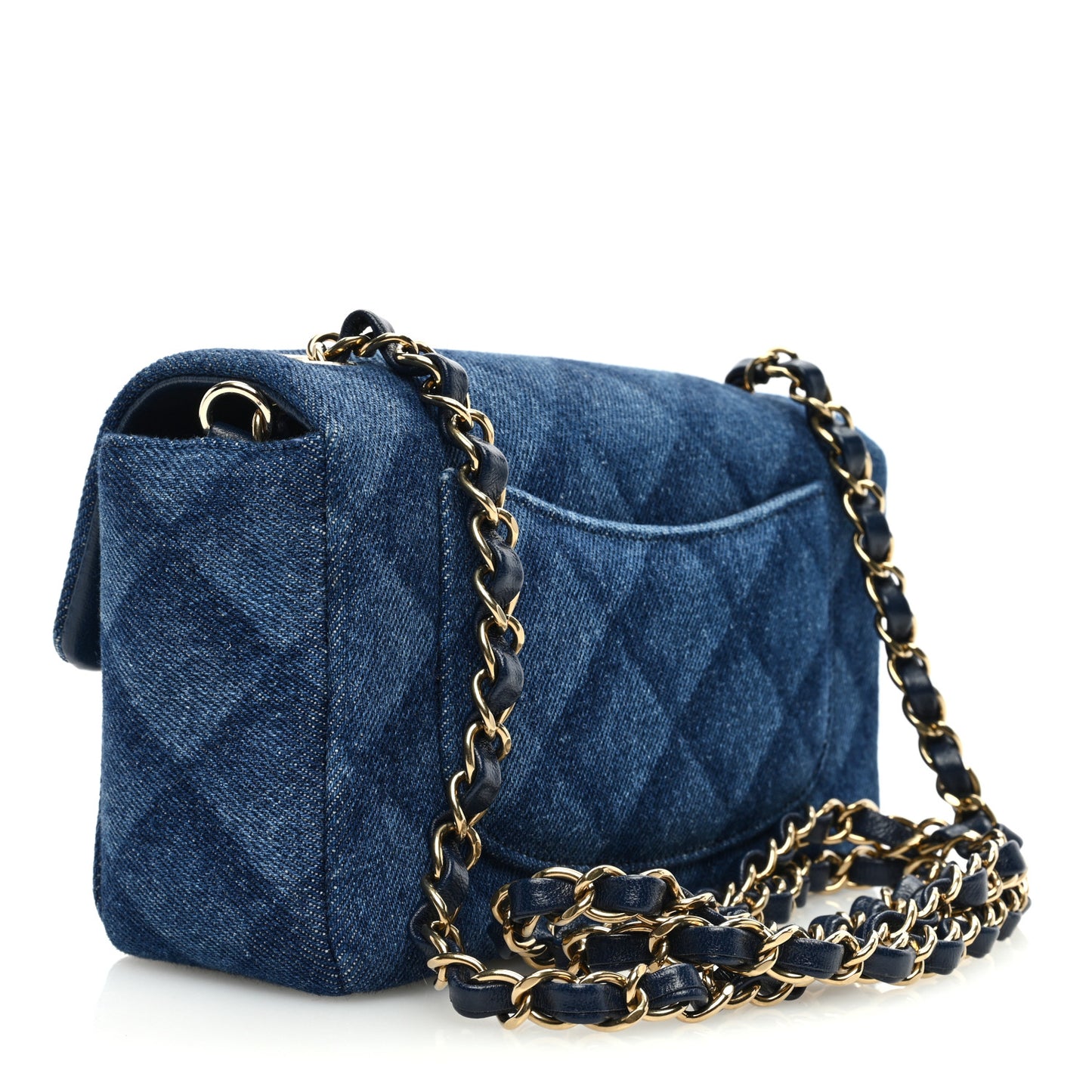 Printed Denim Quilted Mini Rectangular Flap Dark Blue
