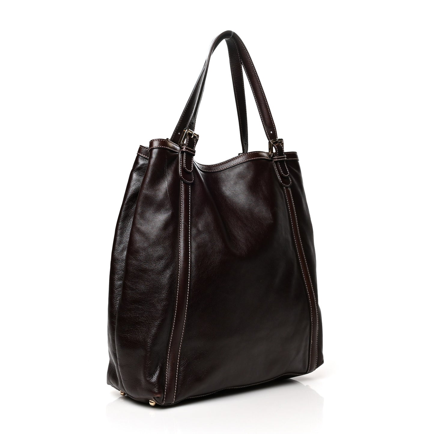 Calfskin Large Britt Shoulder Bag Dark Brown