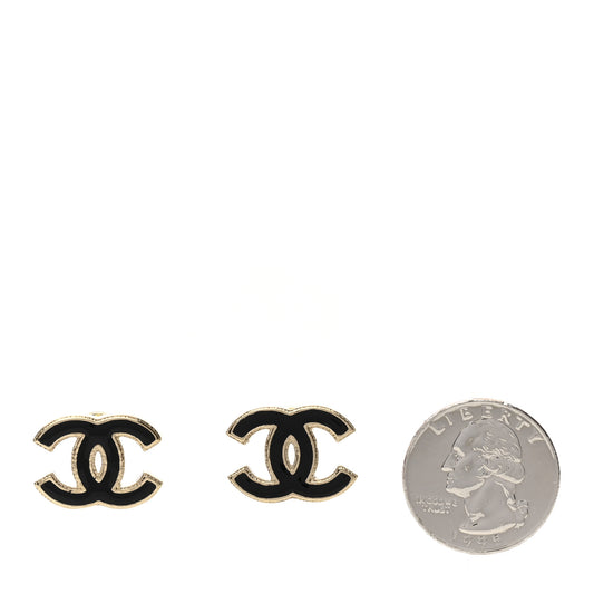 Metal Enamel CC Earrings Black Gold