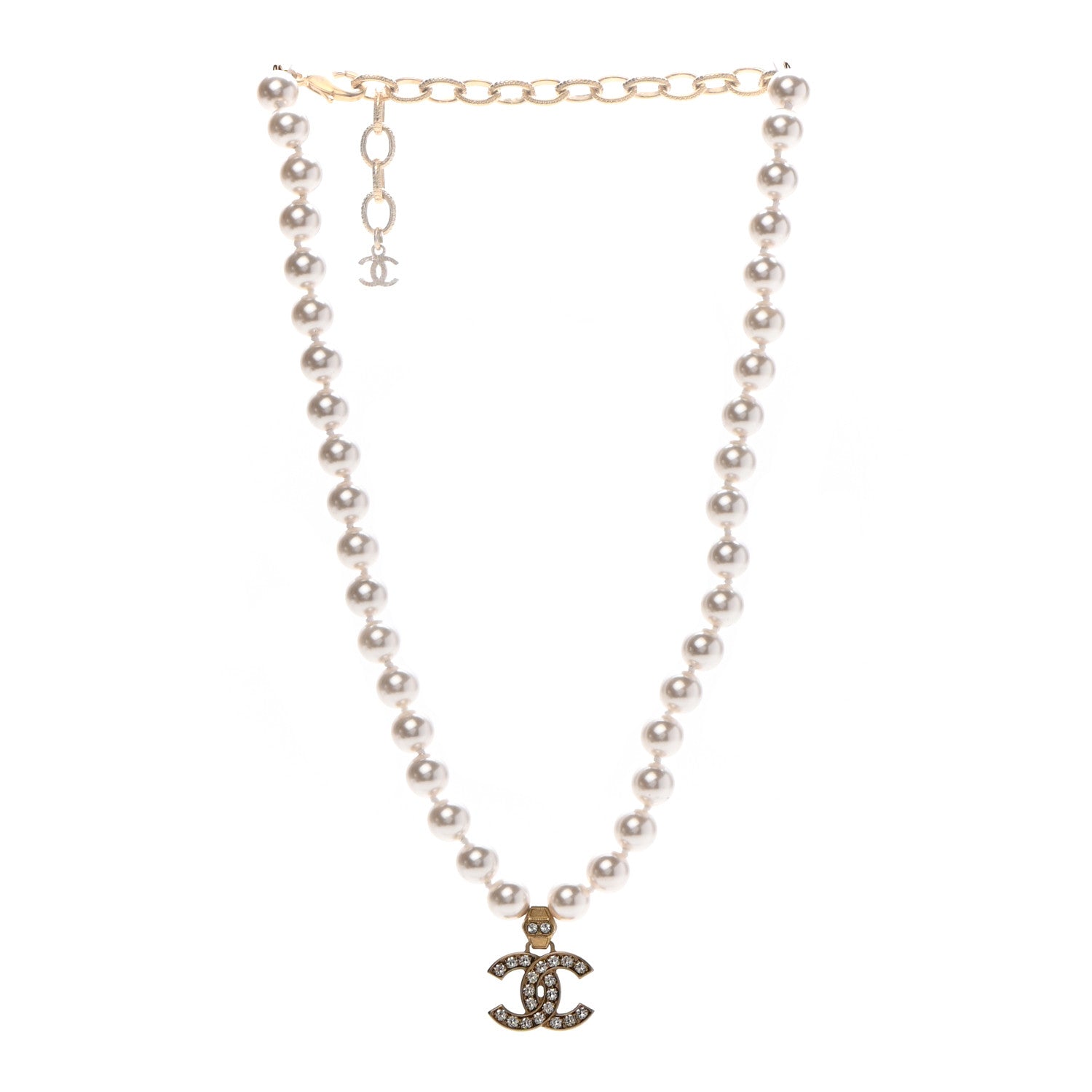 Chanel Pearl Crystal CC Short Necklace Gold 4 of 7