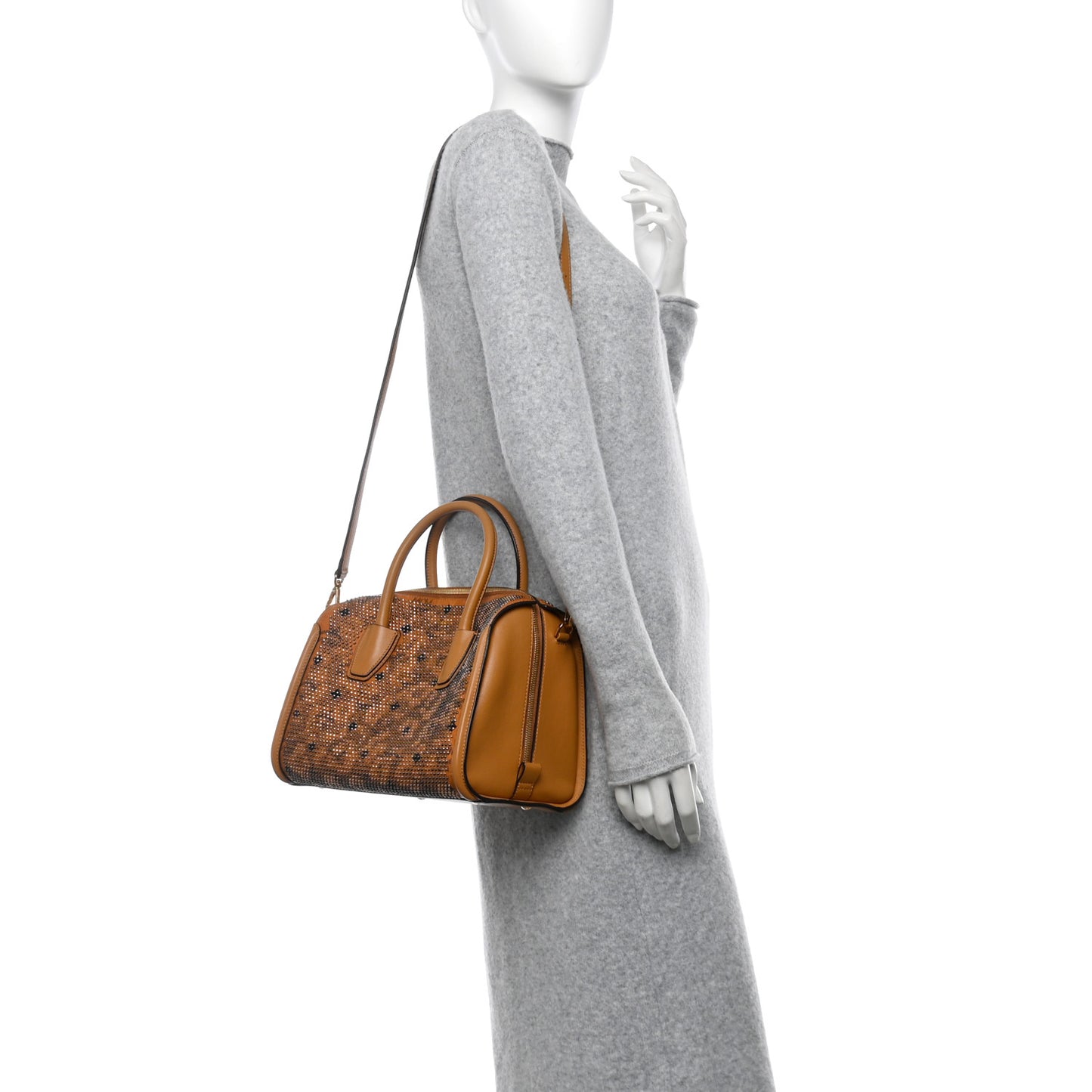 Visetos Calfskin Studded Boston Bag Cognac
