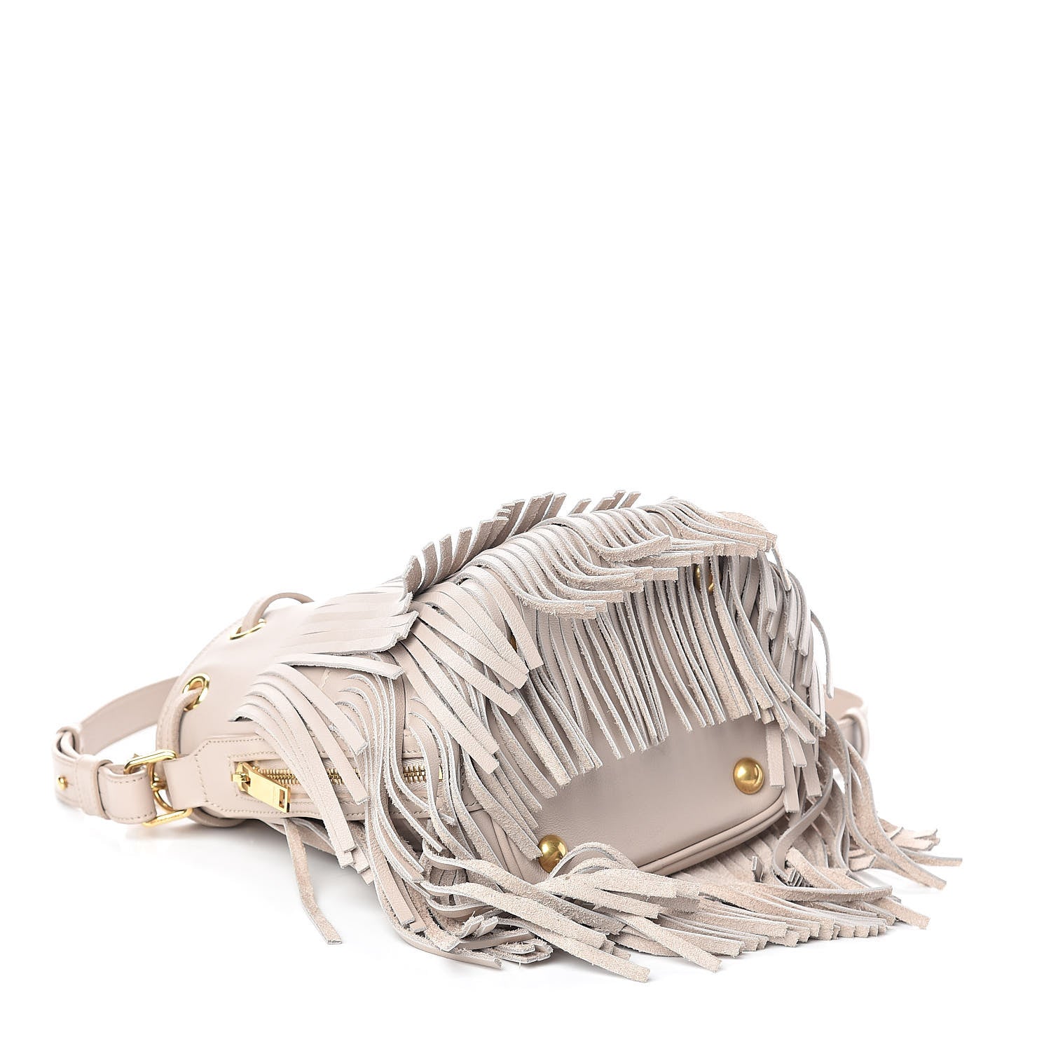 Saint Laurent Calfskin Small Emmanuelle Fringe Bucket Bag Vintage White 4 of 9