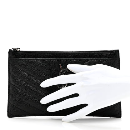 Saint Laurent Grain De Poudre Chevron Monogram Bill Pouch Black 2 of 7