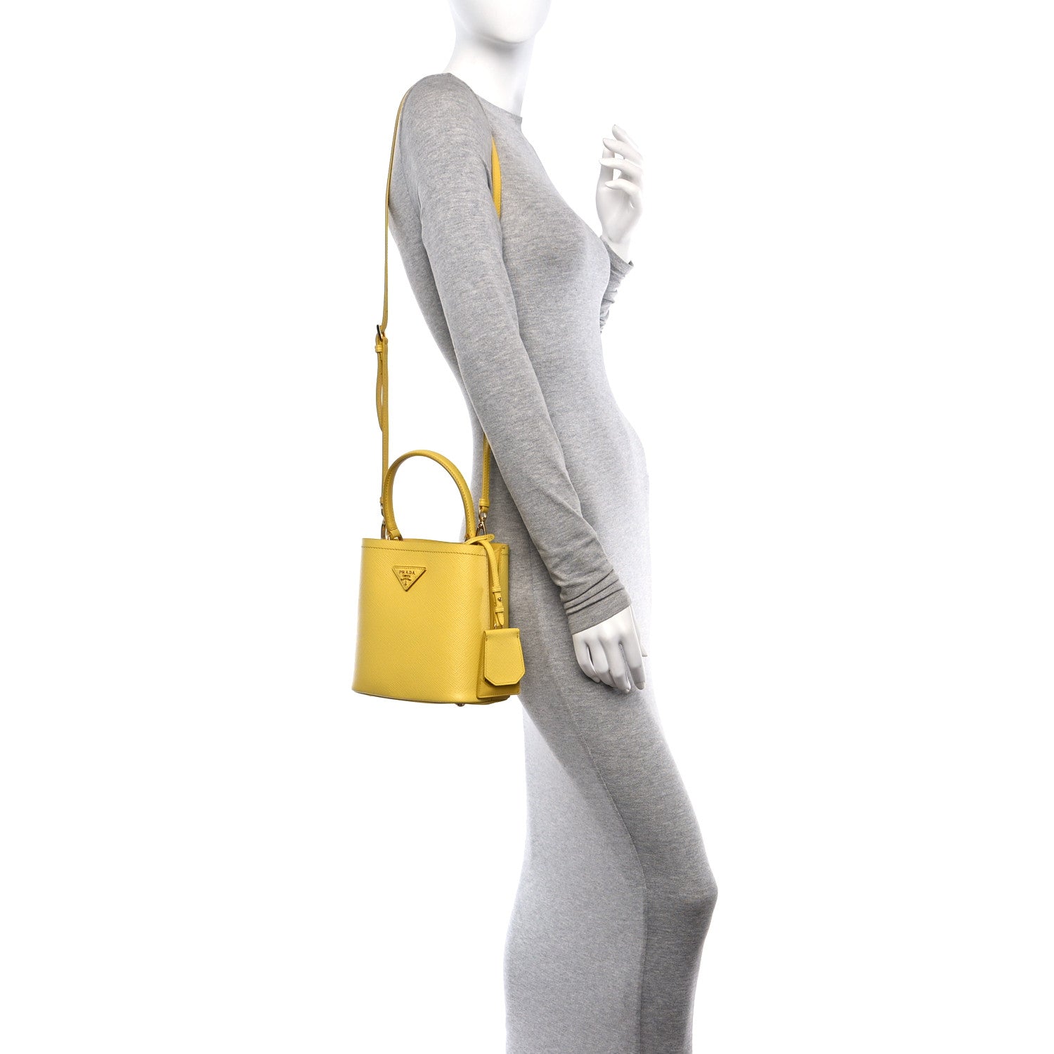 Prada Saffiano Cuir Calfskin Small Panier Bucket Bag Soleil 2 of 10