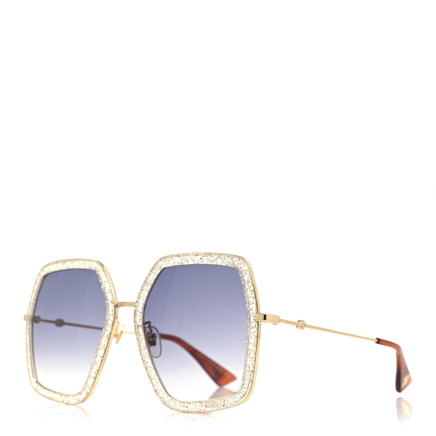 Gucci Glitter Acetate Oversize Square Frame Sunglasses GG0106S Gold 1 of 8