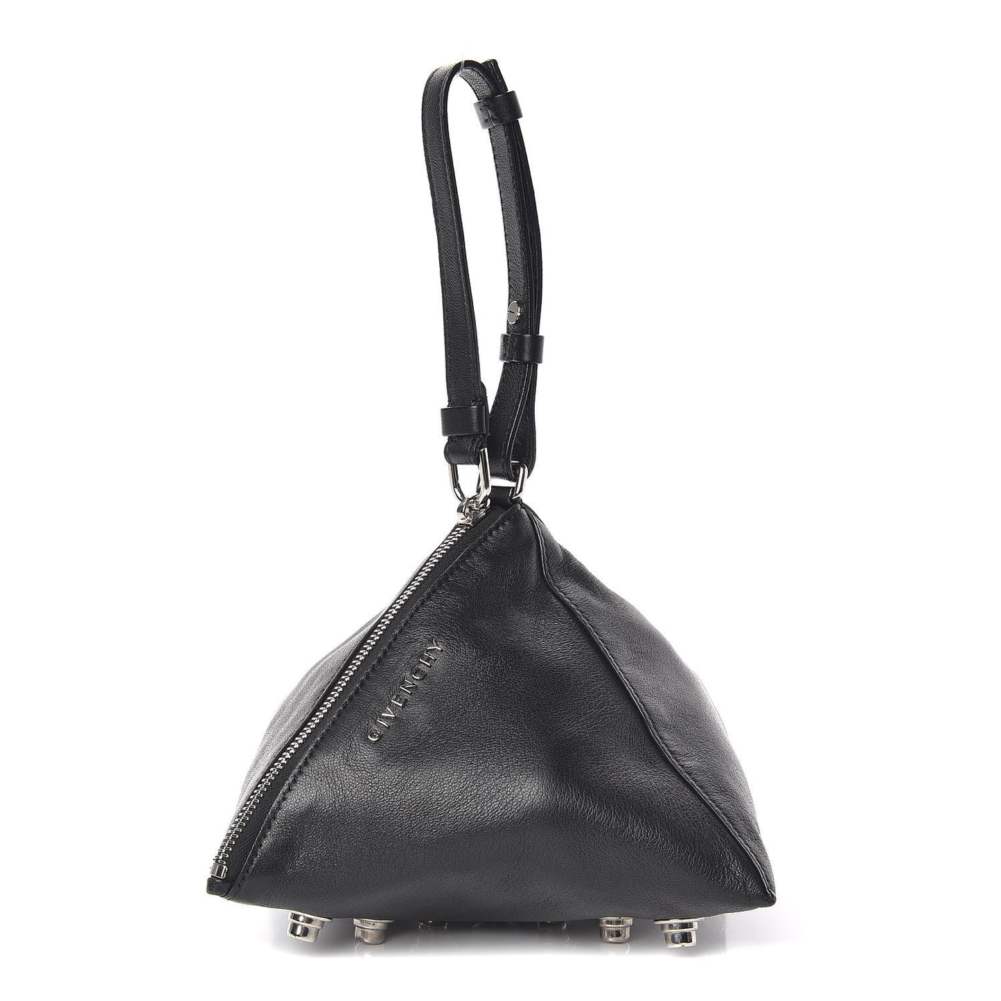Lambskin Studded Triangle Wristlet Black