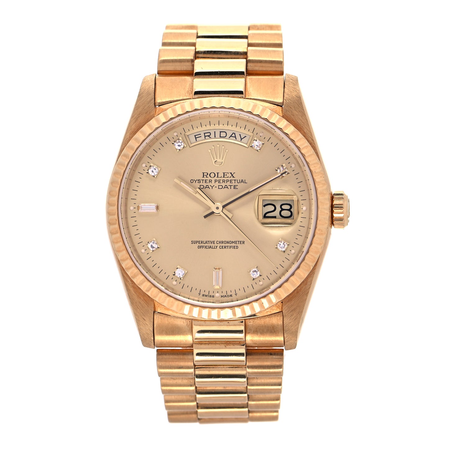 18K Yellow Gold Diamond 36mm Oyster Perpetual Day-Date President Watch Champagne 18238