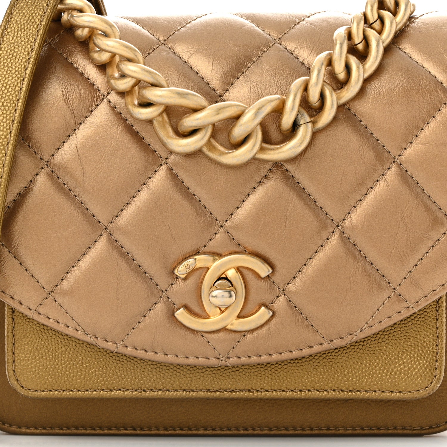 Chanel Metallic Calfskin Caviar Quilted Mini Chain Handle Flap Gold 8 of 11