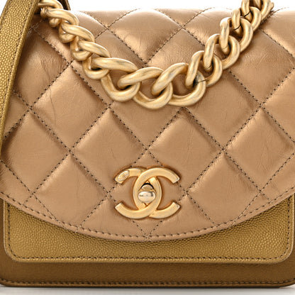 Chanel Metallic Calfskin Caviar Quilted Mini Chain Handle Flap Gold 8 of 11