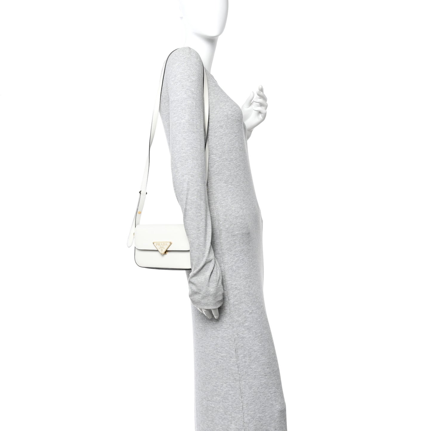 Soft Calfskin Metal Triangle Logo Flap Shoulder Bag White