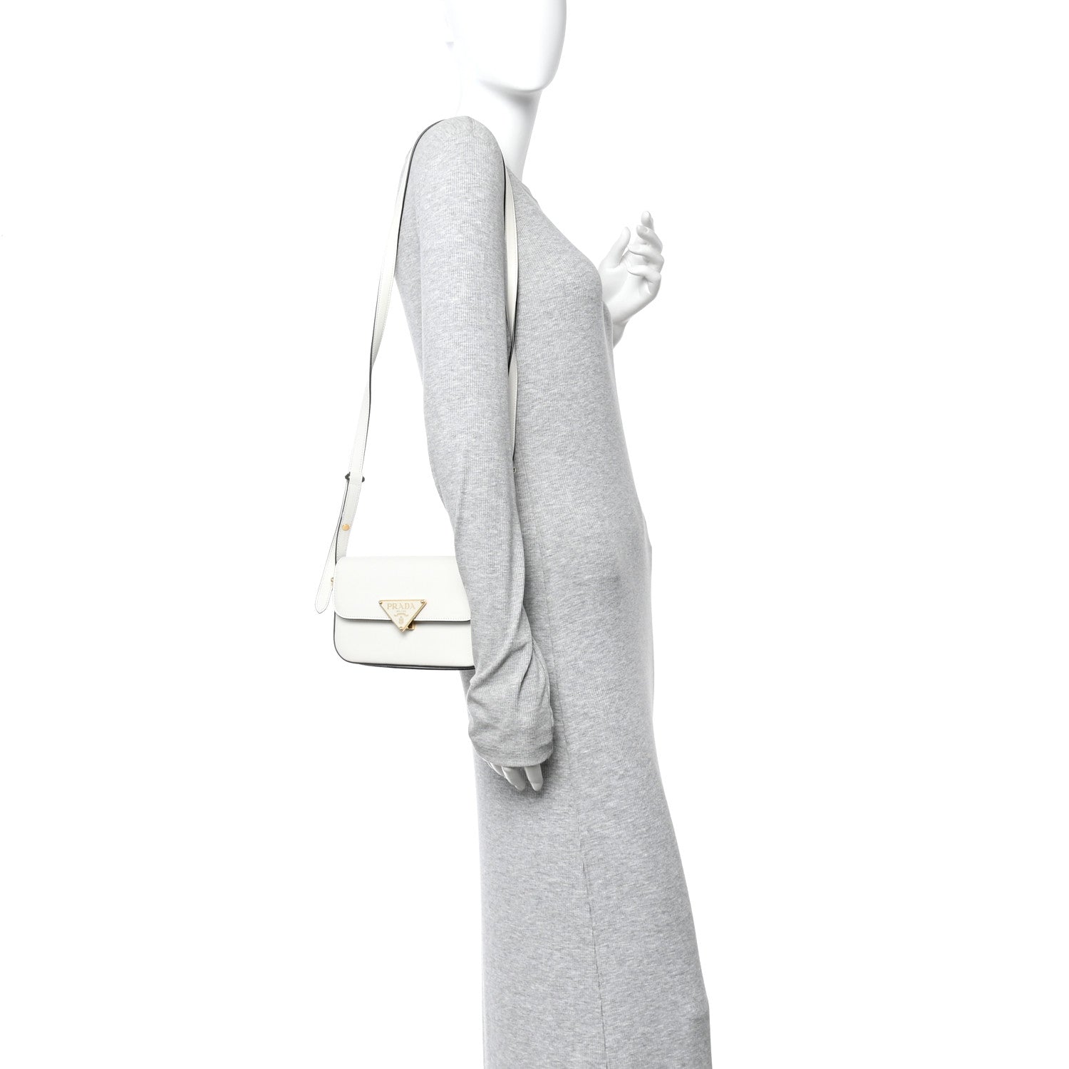 Prada Soft Calfskin Metal Triangle Logo Flap Shoulder Bag White 2 of 9