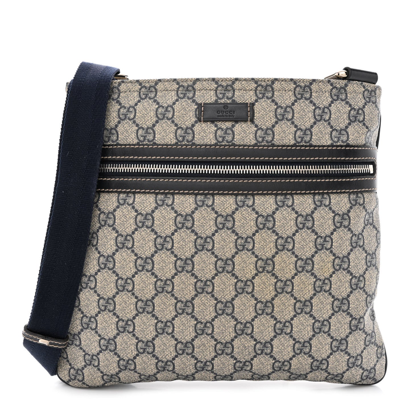 GG Supreme Monogram Small Flat Side Zip Messenger Bag Beige Blue