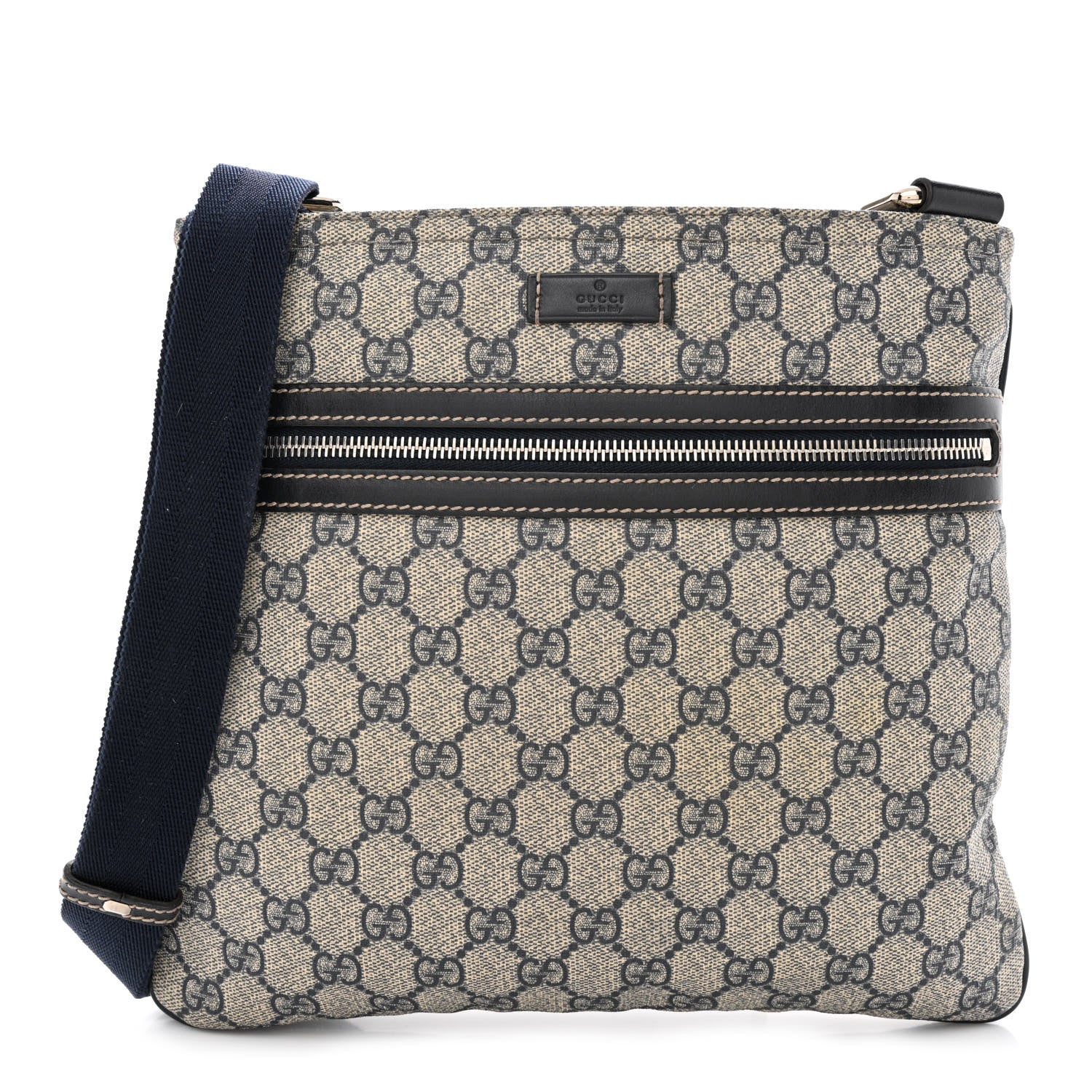 Gucci GG Supreme Monogram Small Flat Side Zip Messenger Bag Beige Blue 1 of 10