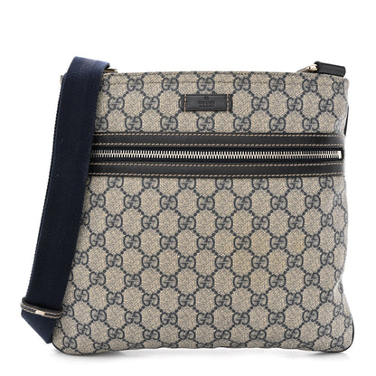 Gucci GG Supreme Monogram Small Flat Side Zip Messenger Bag Beige Blue 1 of 10
