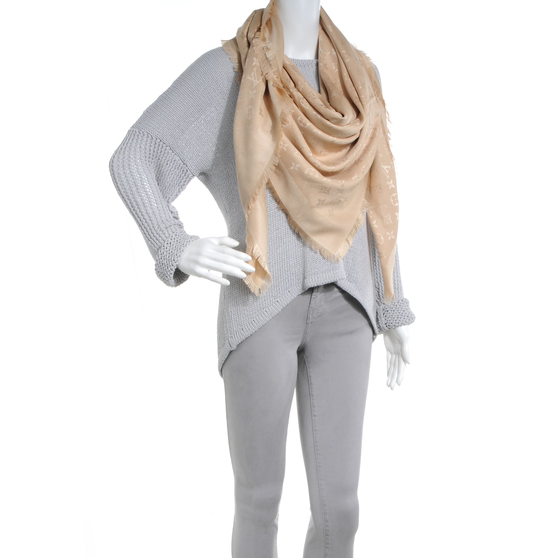 Louis Vuitton Silk Wool Monogram Shawl Nude 2 of 5