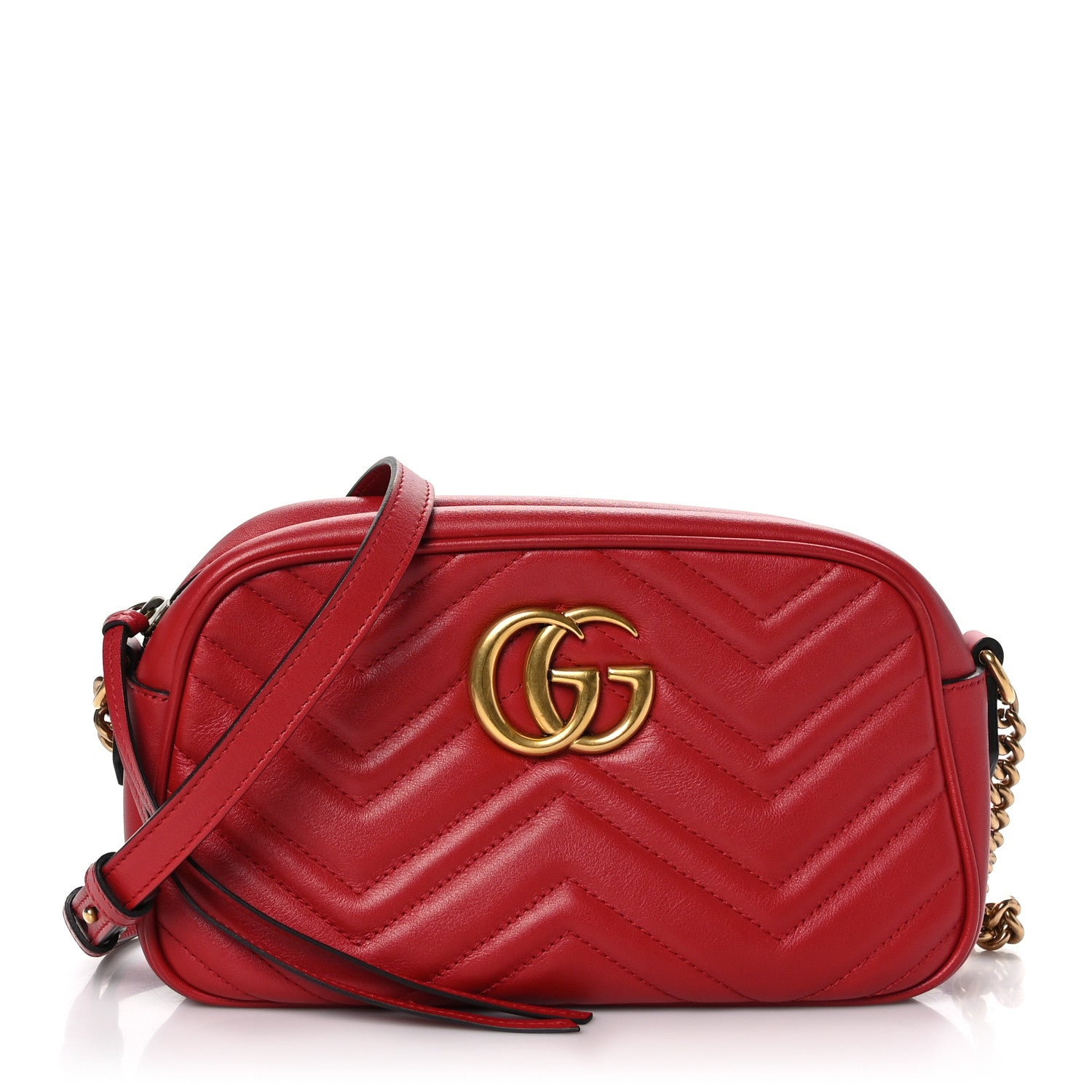 Gucci Calfskin Matelasse Small GG Marmont Chain Shoulder Bag Hibiscus Red 1 of 11