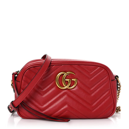 Gucci Calfskin Matelasse Small GG Marmont Chain Shoulder Bag Hibiscus Red 1 of 11