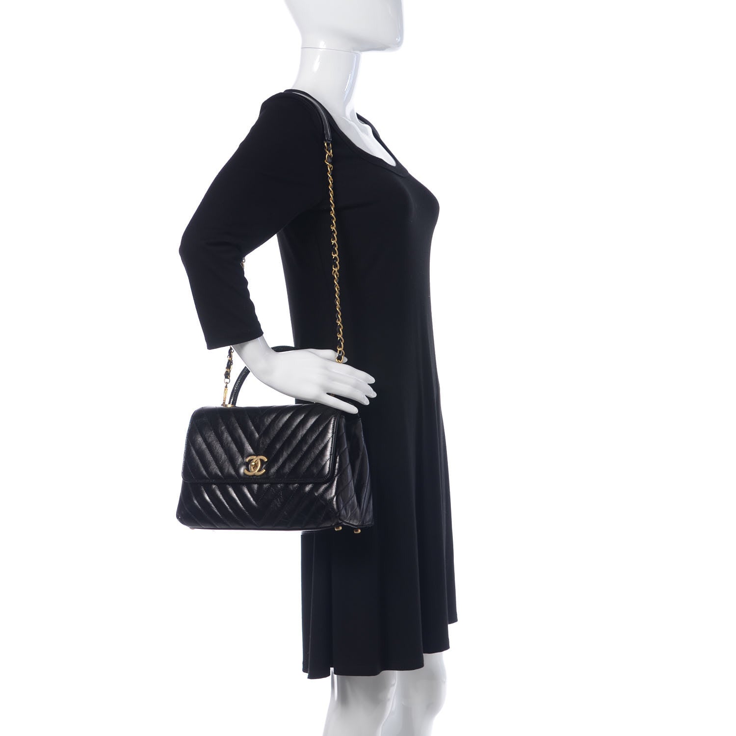 Chanel Calfskin Lizard Chevron Quilted Small Coco Handle Flap Black 2 of 9