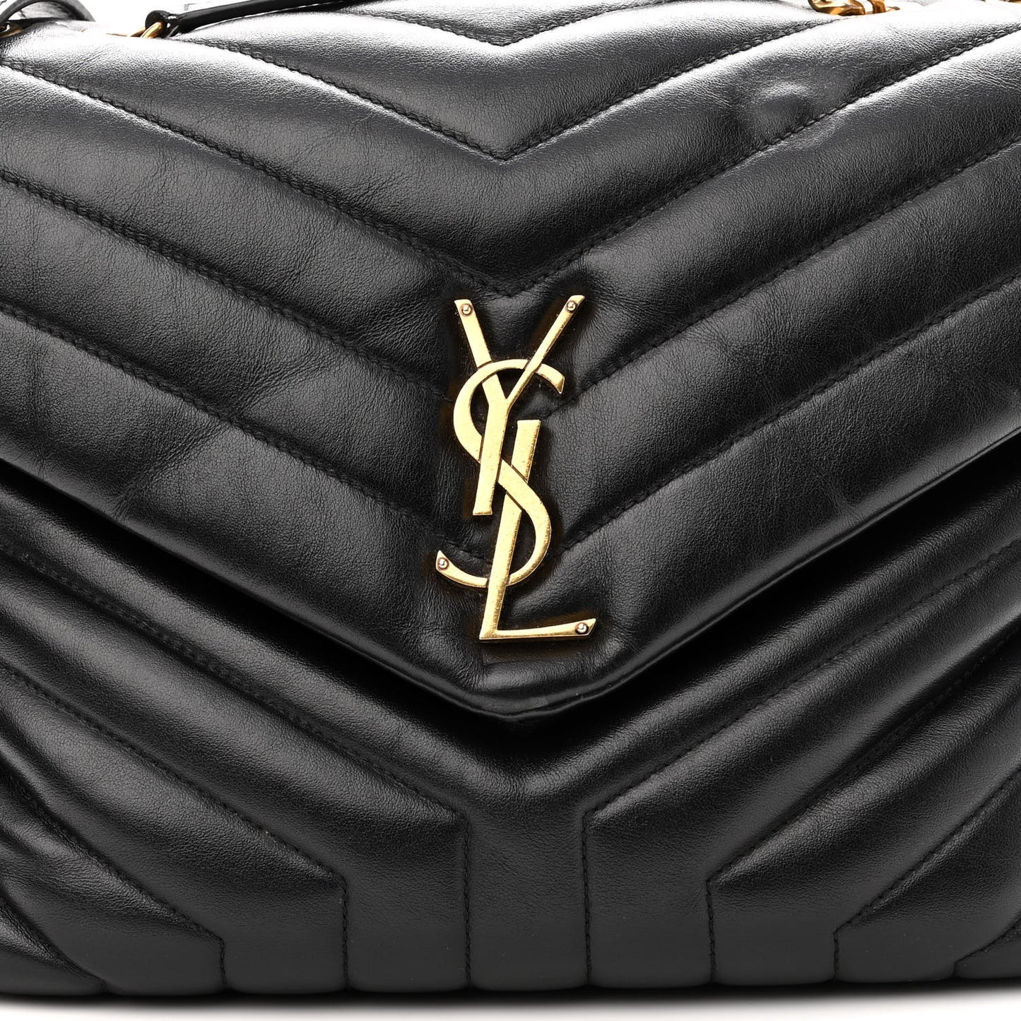 Calfskin Y Quilted Monogram Medium Loulou Chain Satchel Black