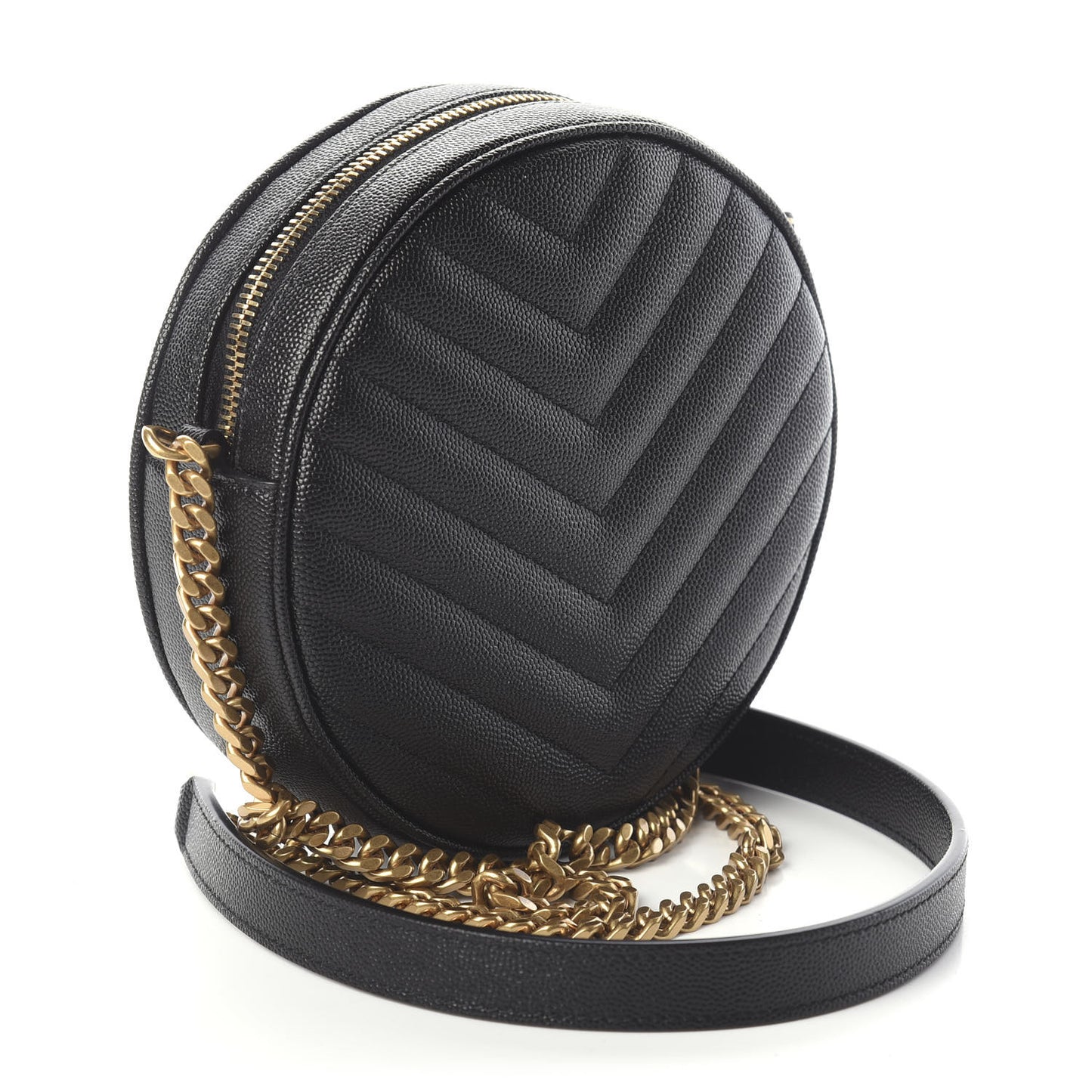 Grain De Poudre Matelasse Chevron Quilted Round Vinyle Camera Bag Black