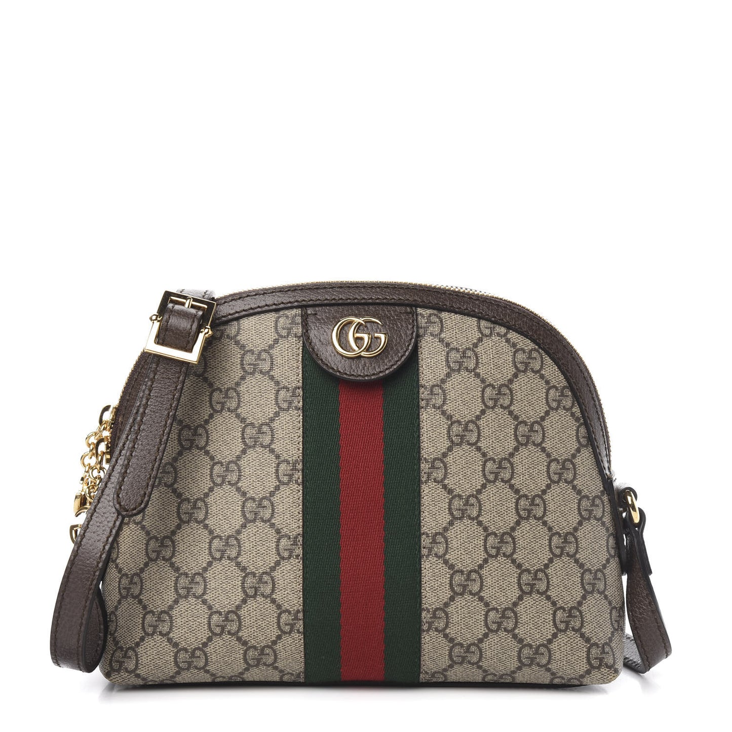 GG Supreme Monogram Textured Dollar Calfskin Web Small Ophidia Dome Shoulder Bag Beige Ebony New Acero