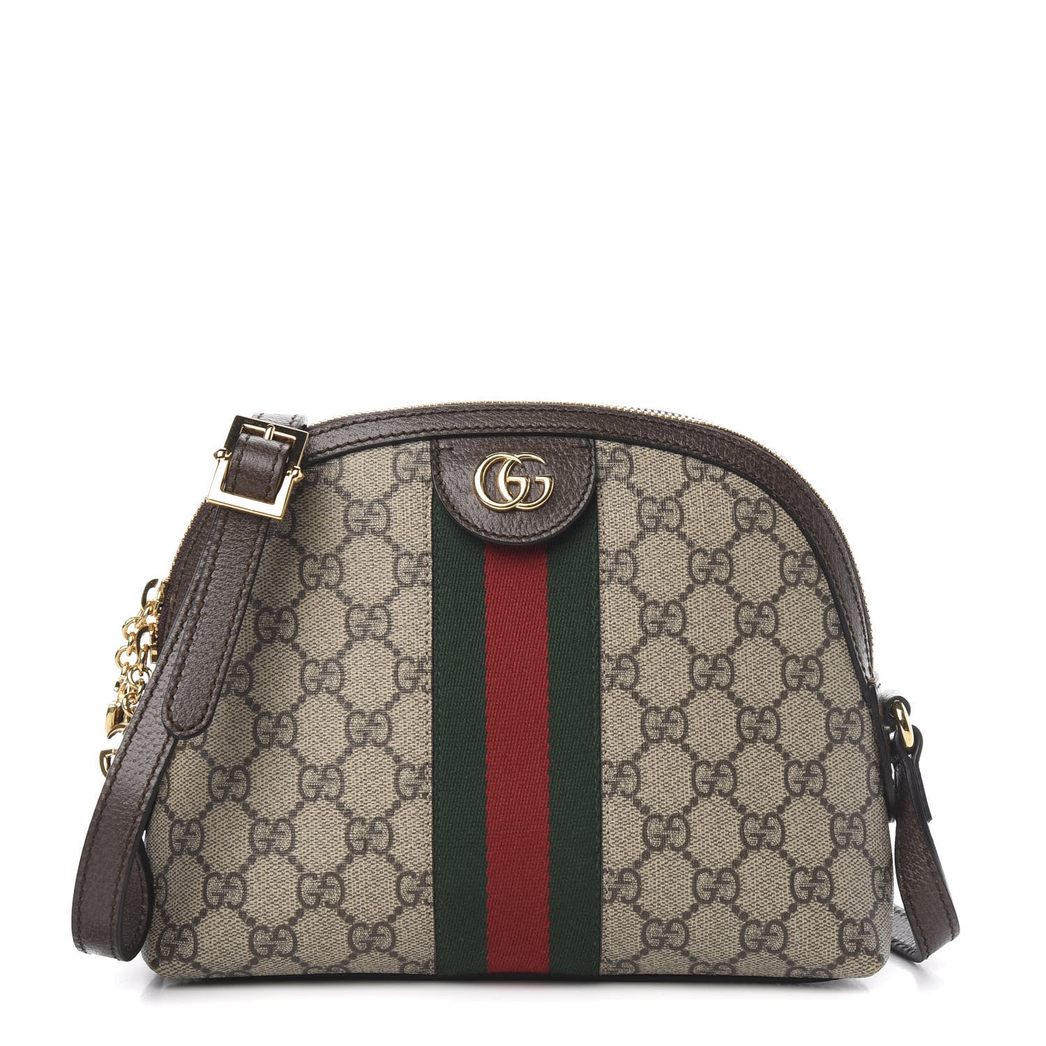 Gucci GG Supreme Monogram Textured Dollar Calfskin Web Small Ophidia Dome Shoulder Bag Beige Ebony New Acero 1 of 11
