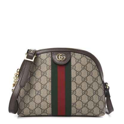 Gucci GG Supreme Monogram Textured Dollar Calfskin Web Small Ophidia Dome Shoulder Bag Beige Ebony New Acero 1 of 11