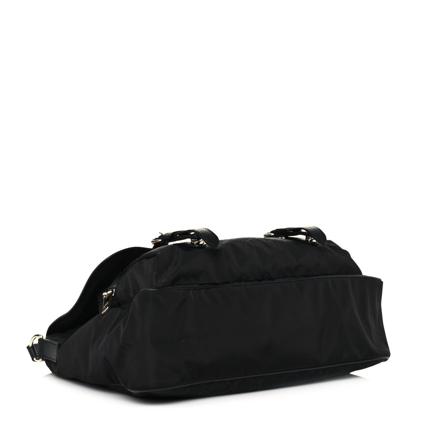 Nylon Monogram Double Buckle Flap Messenger Bag Black