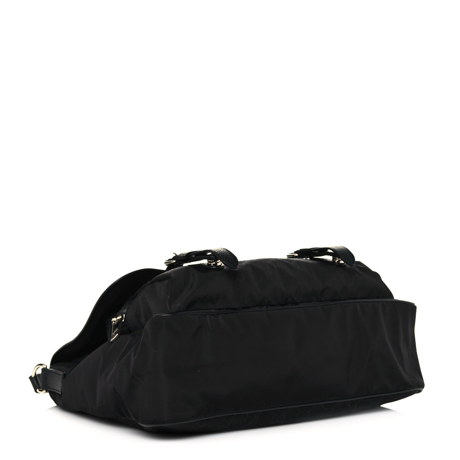 Gucci Nylon Monogram Double Buckle Flap Messenger Bag Black 3 of 12