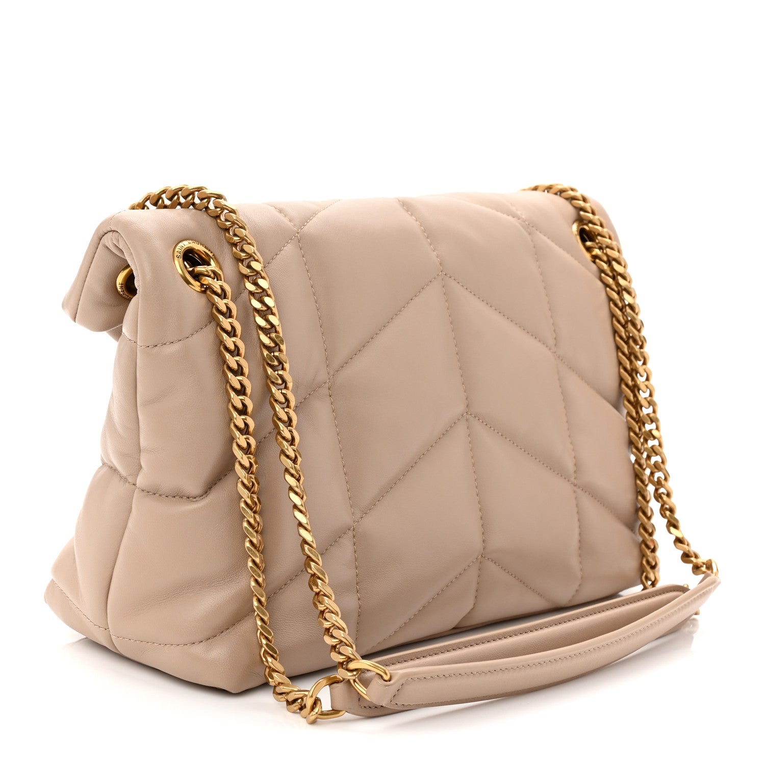 Saint Laurent Lambskin Quilted Small Loulou Puffer Monogram Chain Satchel Dark Beige 3 of 11