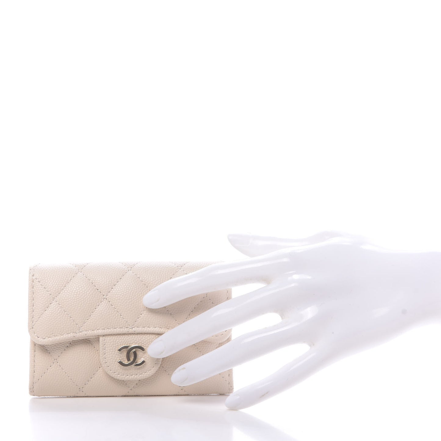 Caviar Quilted Flap Card Holder Wallet Light Beige