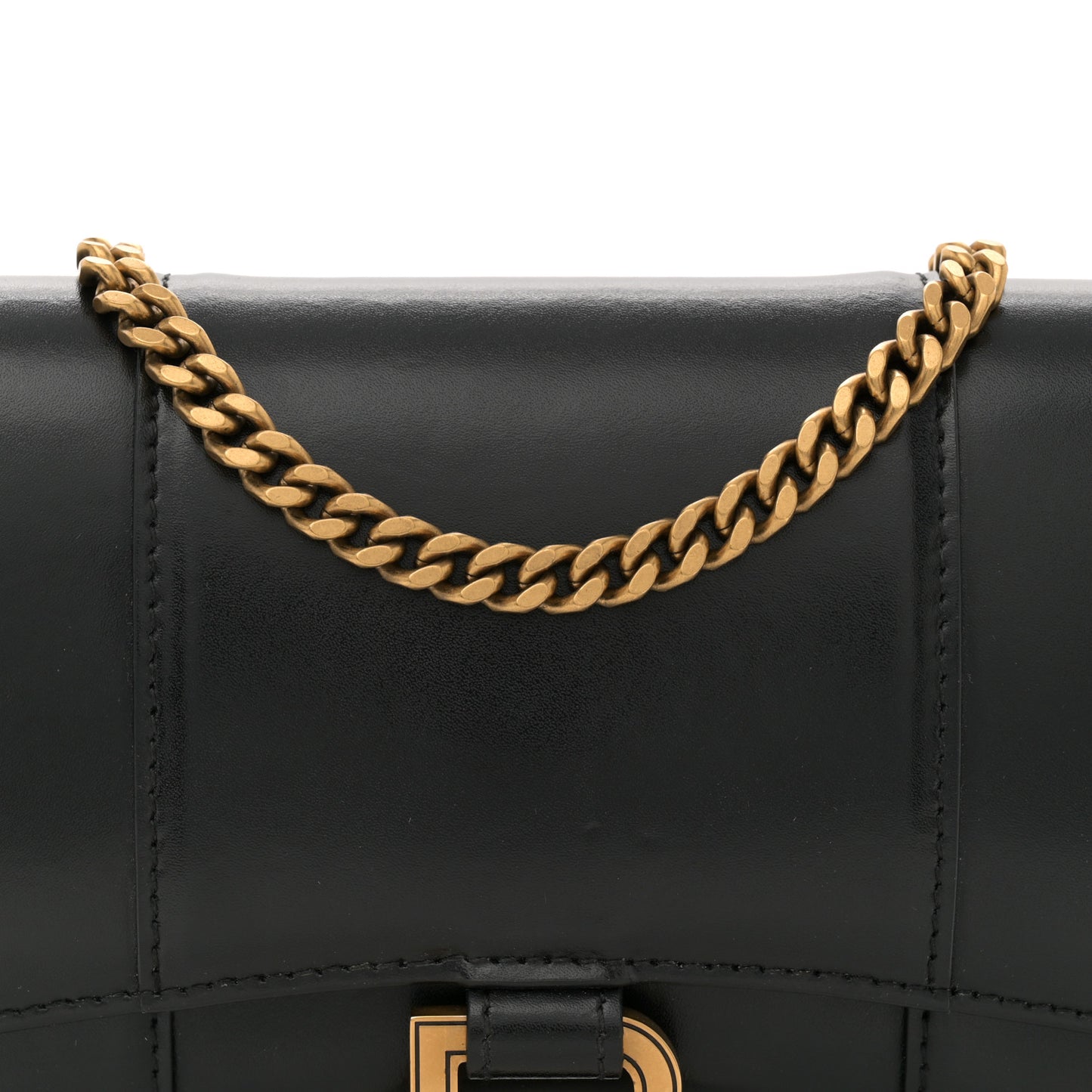 Shiny Box Calfskin Hourglass Chain Bag Black