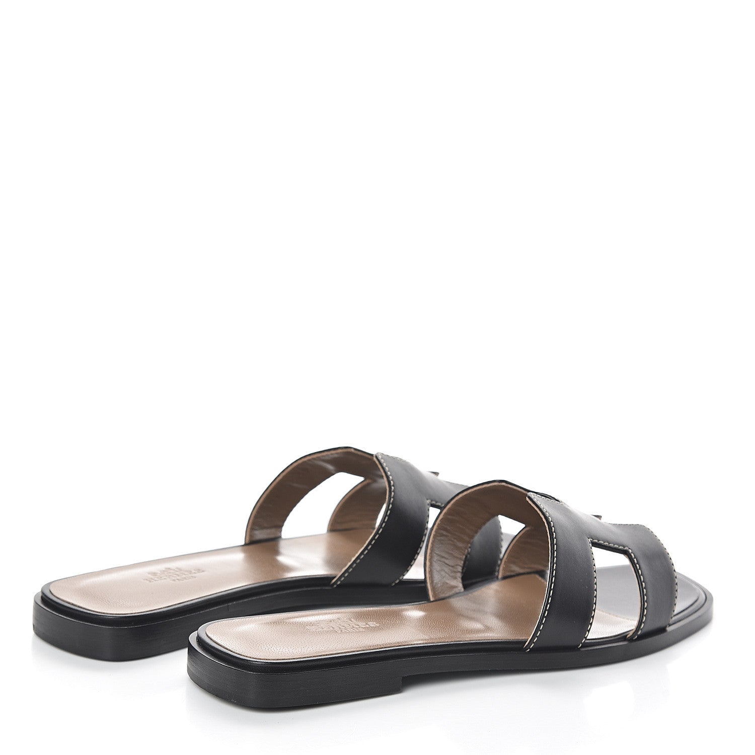 Hermes Box Calfskin Oran Sandals 37.5 Black 4 of 7
