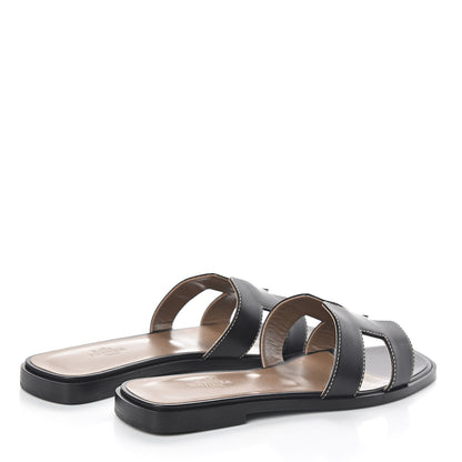 Hermes Box Calfskin Oran Sandals 37.5 Black 4 of 7