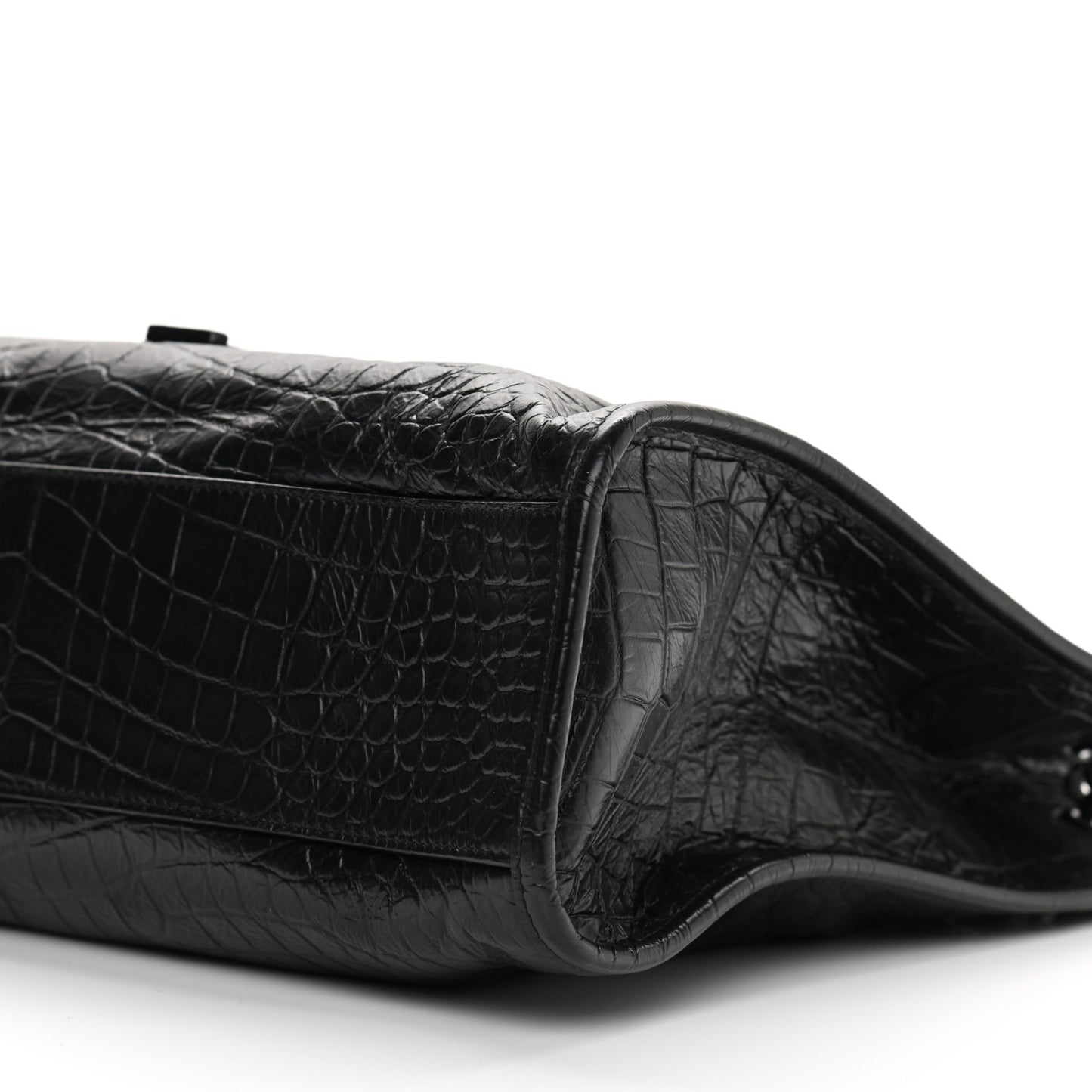 Calfskin Crocodile Embossed Monogram Medium Niki Shopping Bag Black