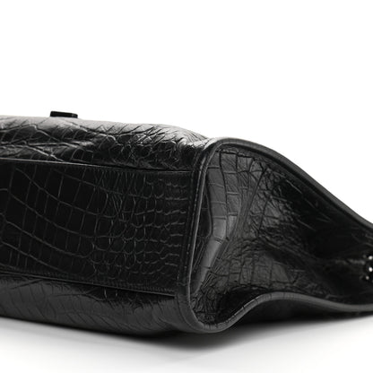 Saint Laurent Calfskin Crocodile Embossed Monogram Medium Niki Shopping Bag Black 10 of 10