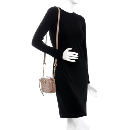 Gucci Calfskin Matelasse Mini GG Marmont Chain Shoulder Bag Nude 2 of 7