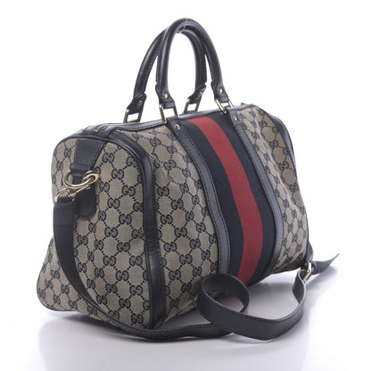 Gucci Monogram Selleria Calfskin Vintage Web Medium Boston Beige Blue 3 of 20