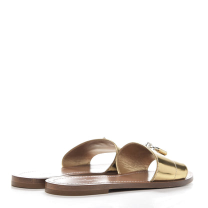 Louis Vuitton Metallic Calfskin Lock It Flat Mule 36 Gold 4 of 12