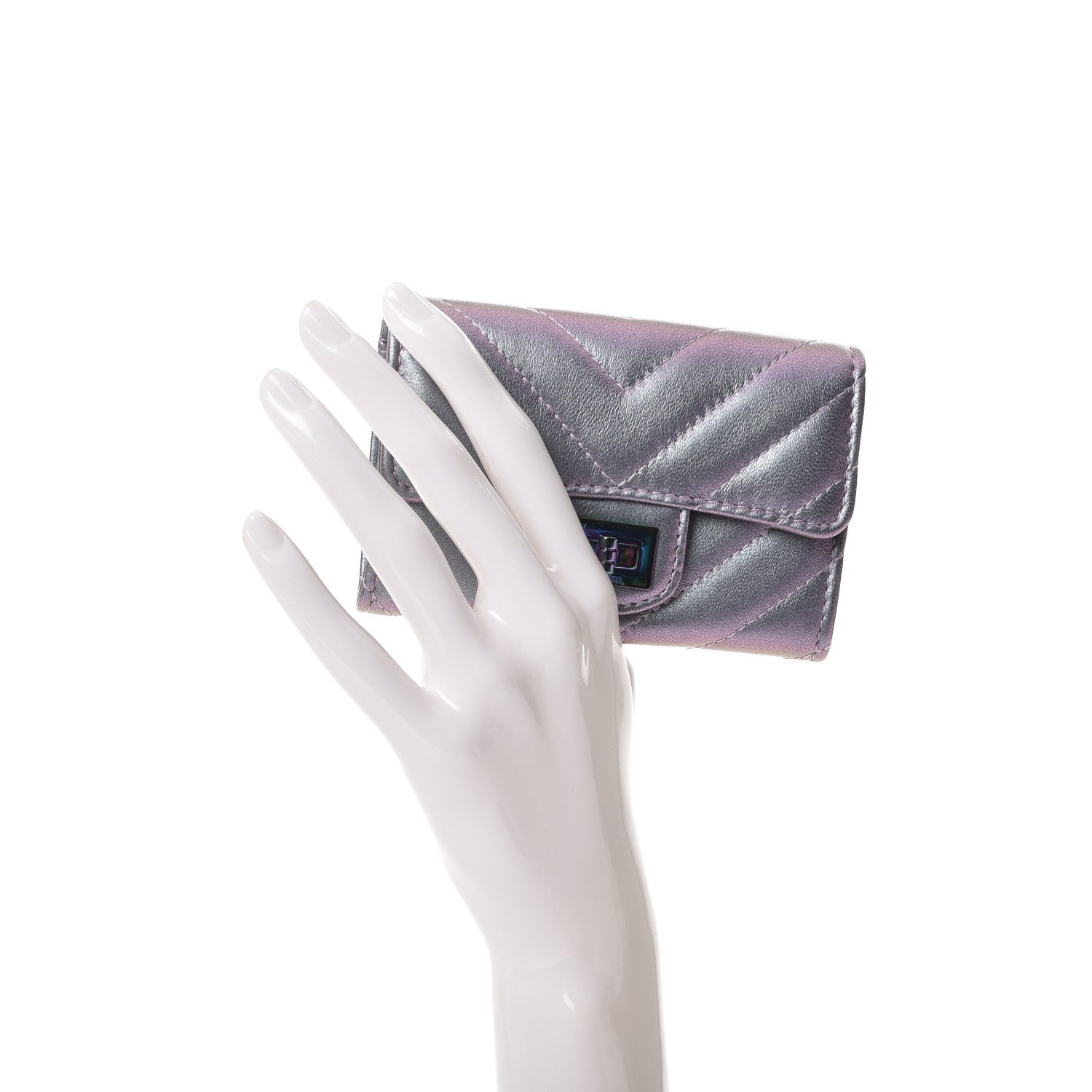 Chanel Iridescent Lambskin Chevron Quilted Reissue Card Holder Light Purple 2 of 8