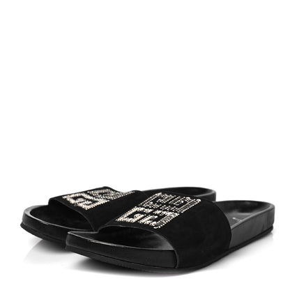 Givenchy Suede Sequin Logo Womens Slide Sandals 39 Black 3 of 7