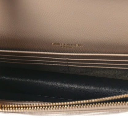 Saint Laurent Grain De Poudre Matelasse Chevron Monogram Envelope Chain Wallet Dark Beige 5 of 9