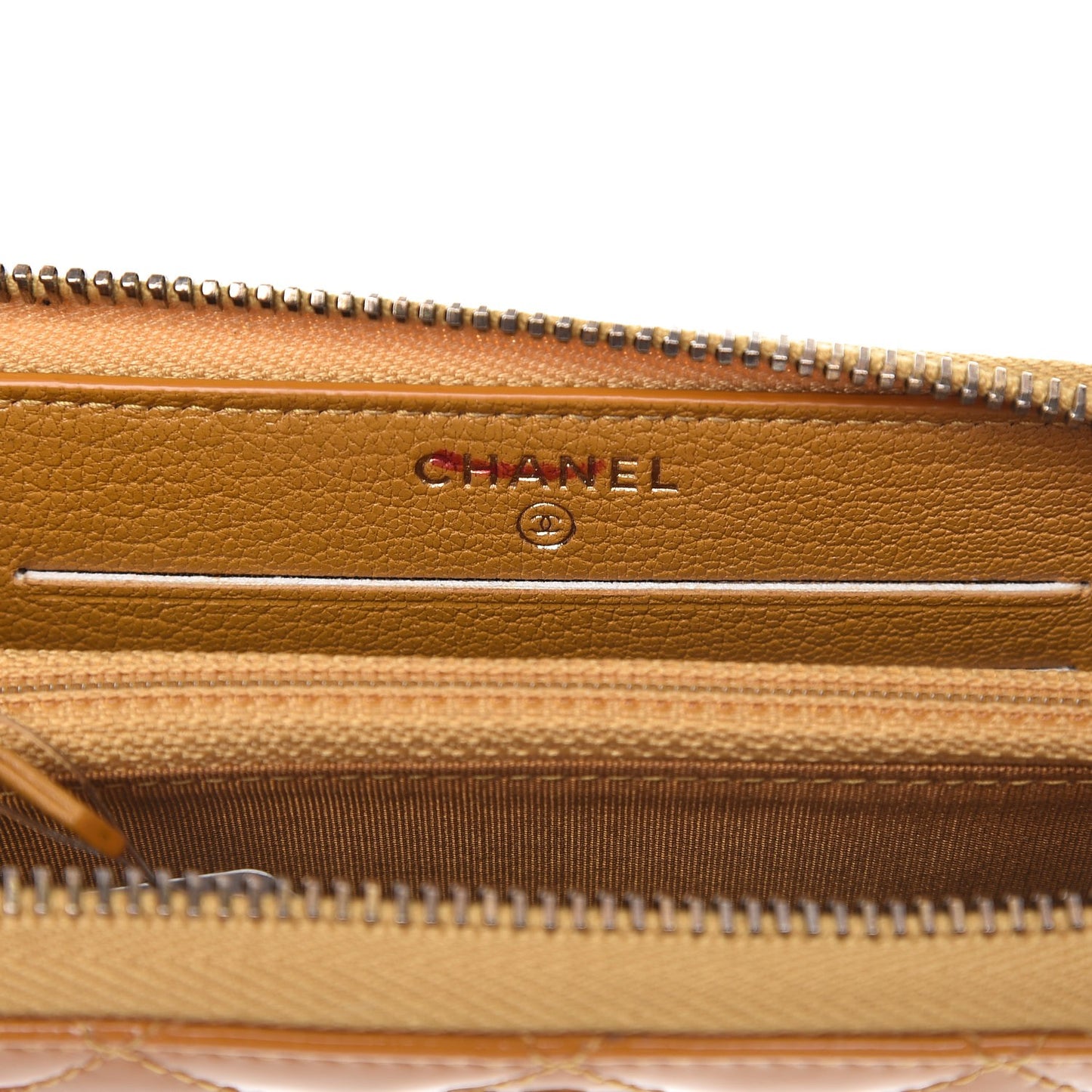 Patent Quilted Small Zip Around Wallet Camel