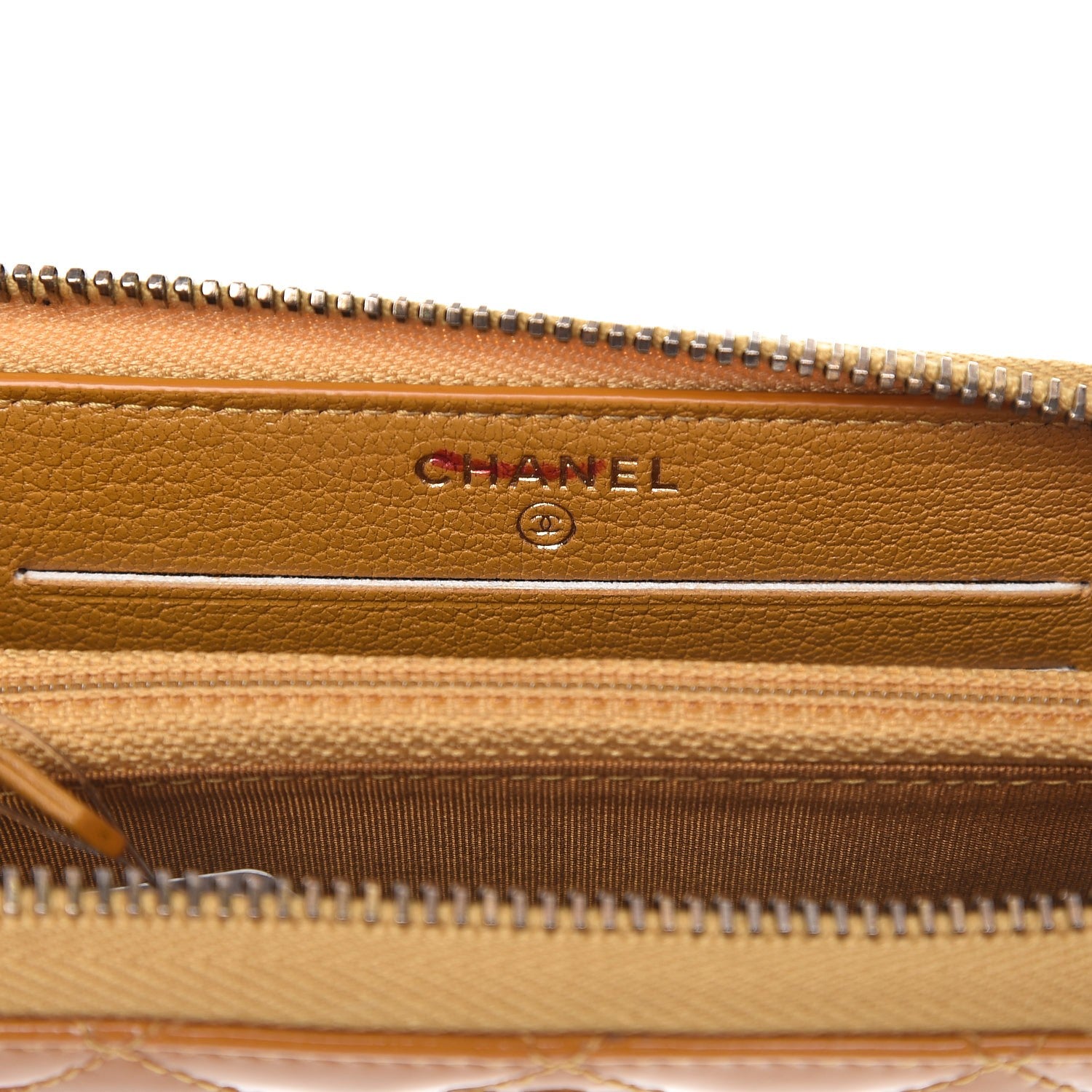 Chanel Patent Quilted Small Zip Around Wallet Camel 6 of 8