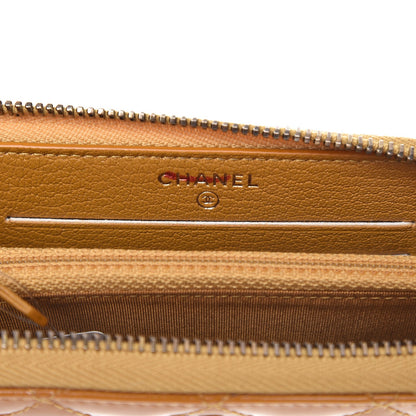 Chanel Patent Quilted Small Zip Around Wallet Camel 6 of 8