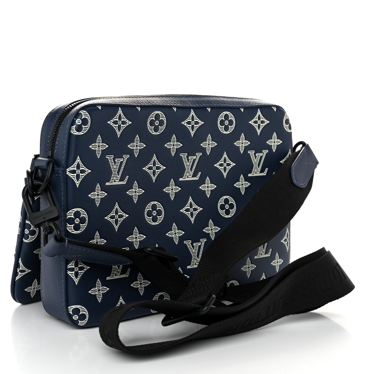 Louis Vuitton Calfskin Monogram Shadow Trio Messenger Navy White 3 of 9