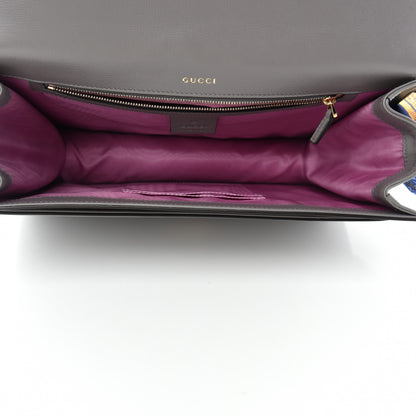 Gucci Textured Calfskin Silk Scarf Medium Torchon GG Ring Shoulder Bag Grey 5 of 11
