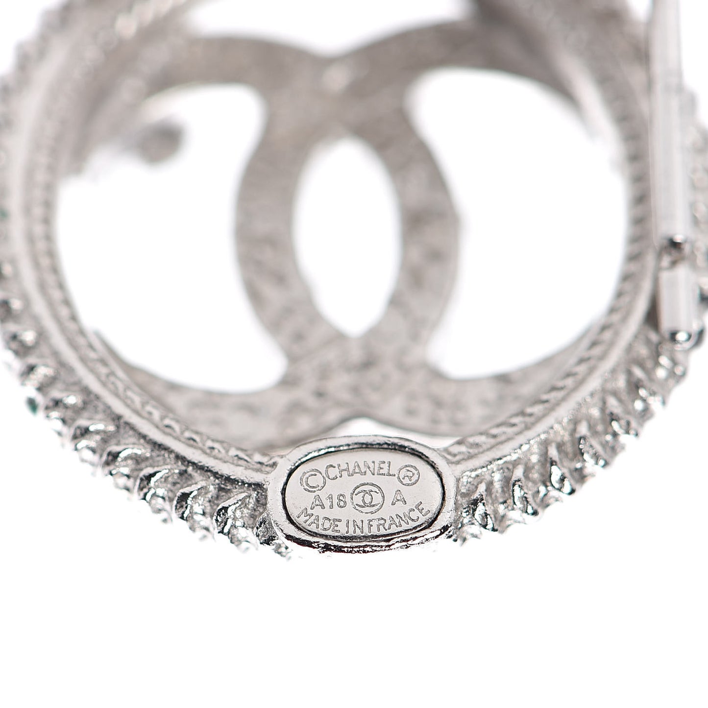 Pearl Crystal CC Round Earrings Silver