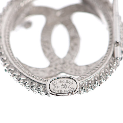 Chanel Pearl Crystal CC Round Earrings Silver 4 of 5
