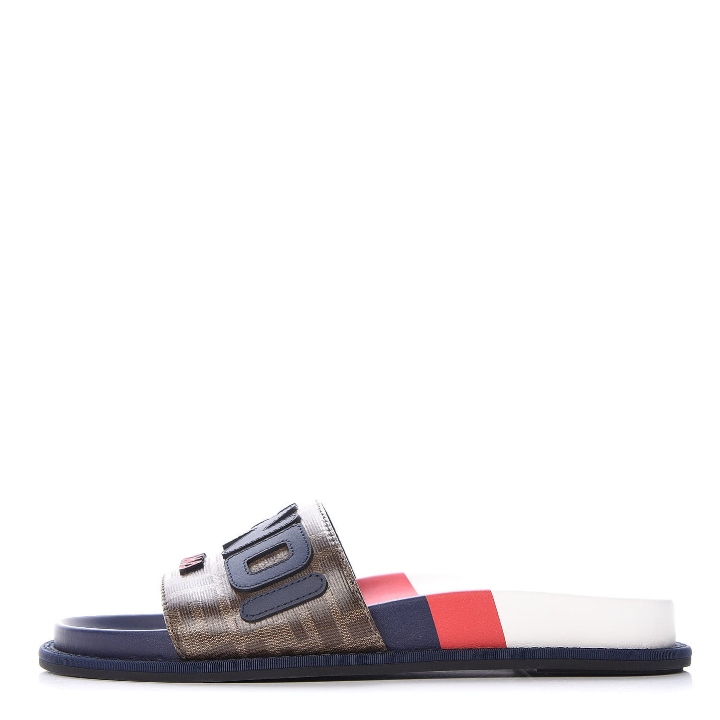 X FILA Glazed Fabric Calfskin FF 1974 Mania Slide Sandals 38 Mogano Panna Blueberry Caipiroska